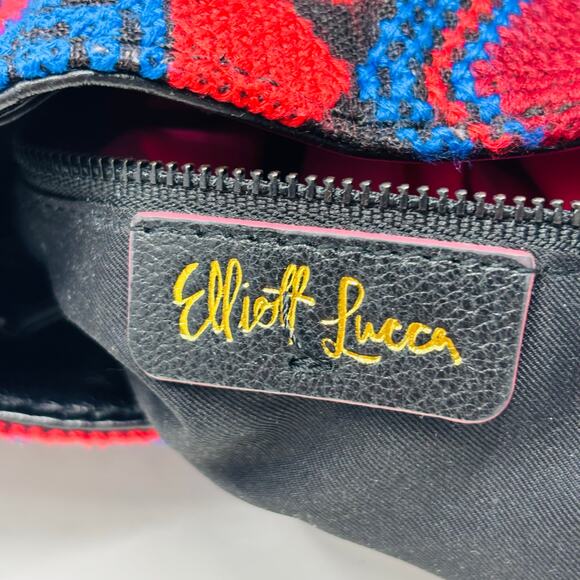 Leather Boho Aztec Western Embroidered Crossbody Bucket Bag Elliott Lucca Black - Picture 9 of 16